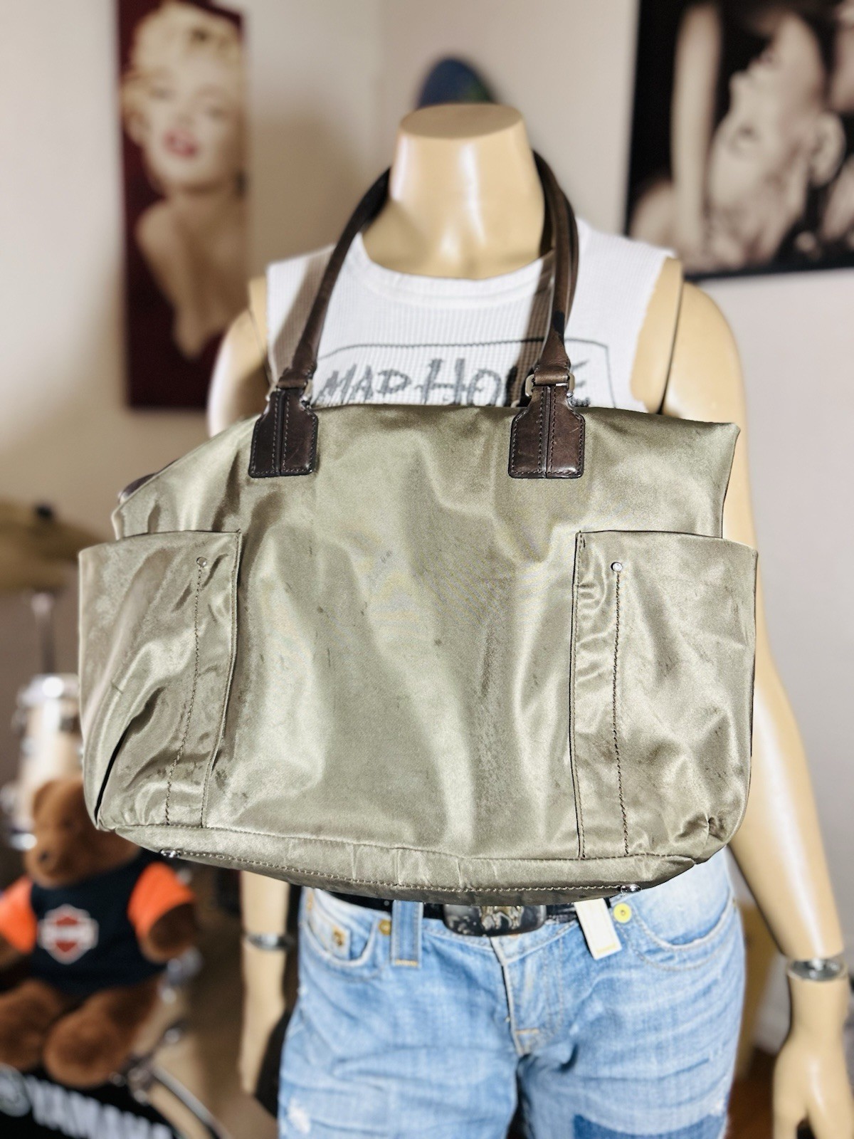 TUMI SM3 Men's Shoulder Tote Bag Nylon Sage Green Logo Plate