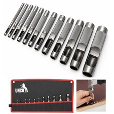 - Hollow Leather Hole Punch Set, 1/8"- 3/4", 12 pcs, Silver, Carbon Steel Lea