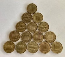 UK 1953-67 QUEEN ELIZABETH II Brass 3d Threepence Full Date Run Circulated Coins