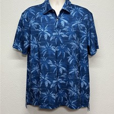 Chaps Performance Polo Shirt Mens L Blue Palm Short Sleeve Classic Stretch