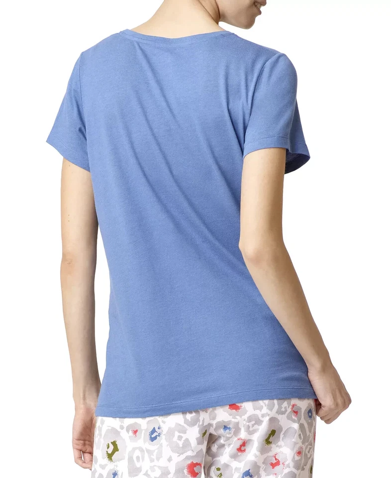 HUE Women's Solid Short Sleeve V-Neck Pajama T-shirt Blue Pick Size - Image 2 of 2