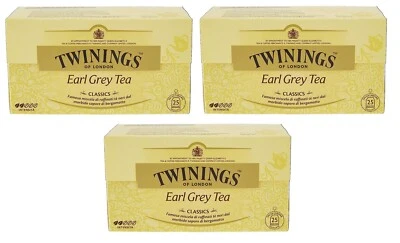 3x Twinings Earl Grey Tea,Schwarzer Tee mit Bergamotte-Aroma,25 Filtern