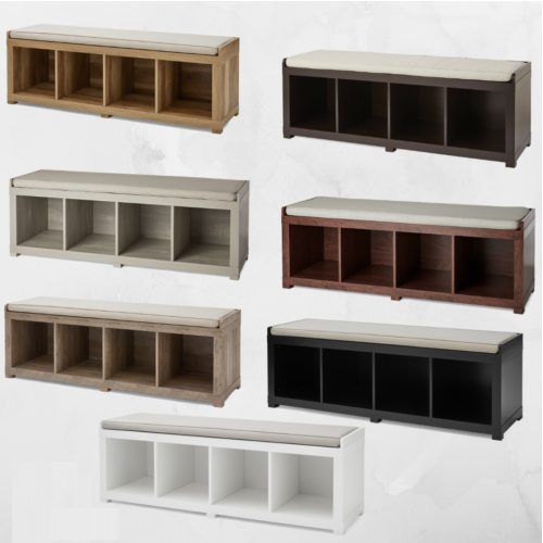 Entryway, Foyer Wood Storage Bench with Soft Seat Cushion 4-Cube Organizer NEW
