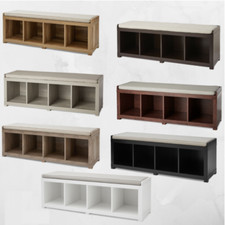 Entryway, Foyer Wood Storage Bench with Soft Seat Cushion 4-Cube Organizer NEW