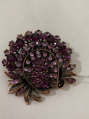Vtg Sample Carolee pin rose gold tone 2-1/4 purple flower crystal JC347 - 第 1/4 張圖片