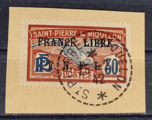 Local France 1944 Liberation overprint St. Pierre & Miquelon (F.N.F.L.) used