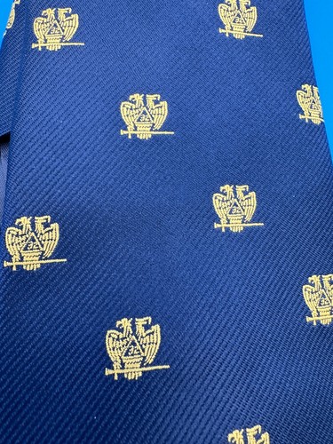 Tie Masonic Scottish Rite Necktie 56.5" Blue and Gold 32nd Degree Wings Down - Picture 2 of 3