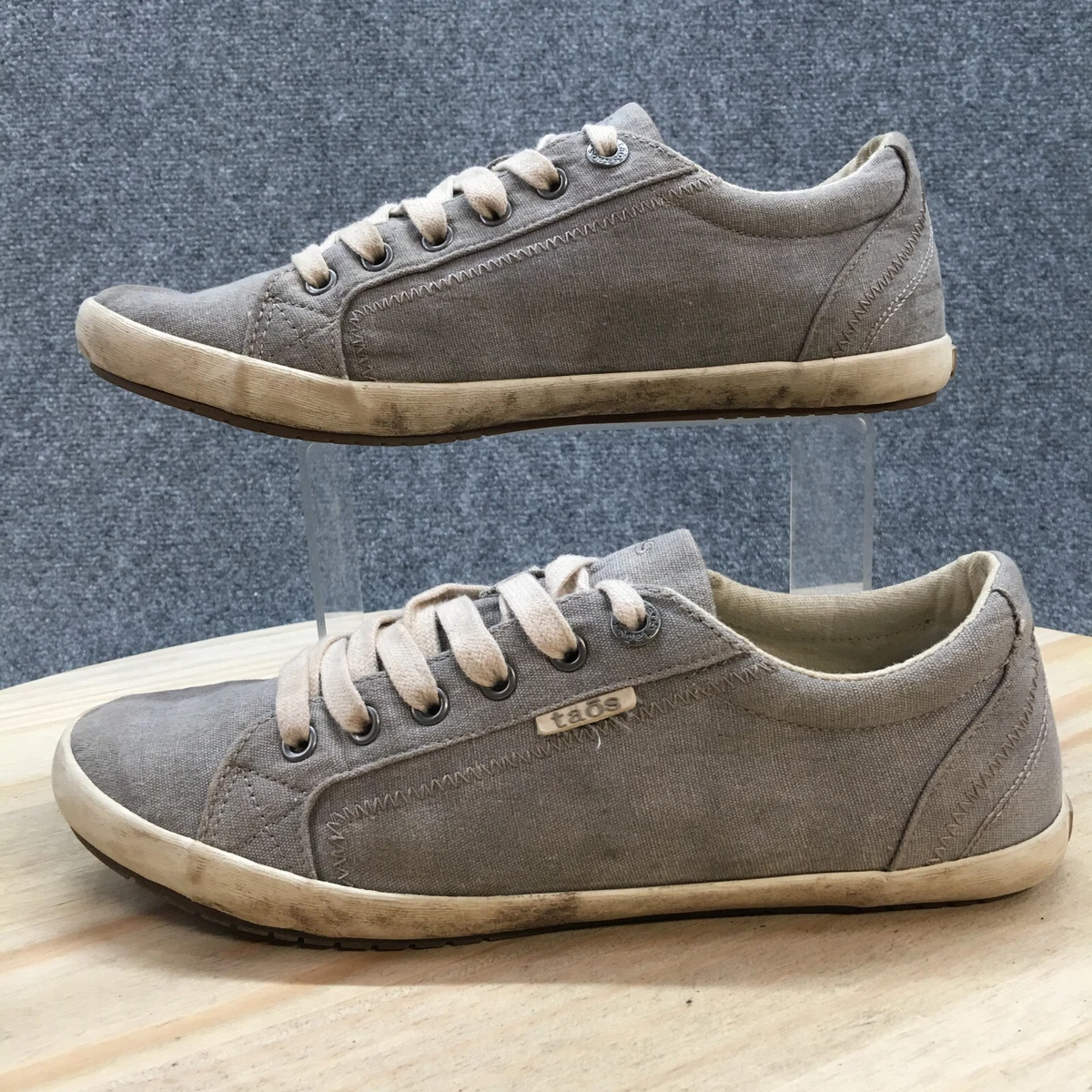 Taos Shoes Womens 10 Star Walking Sneakers 12844 Gray Canvas Round