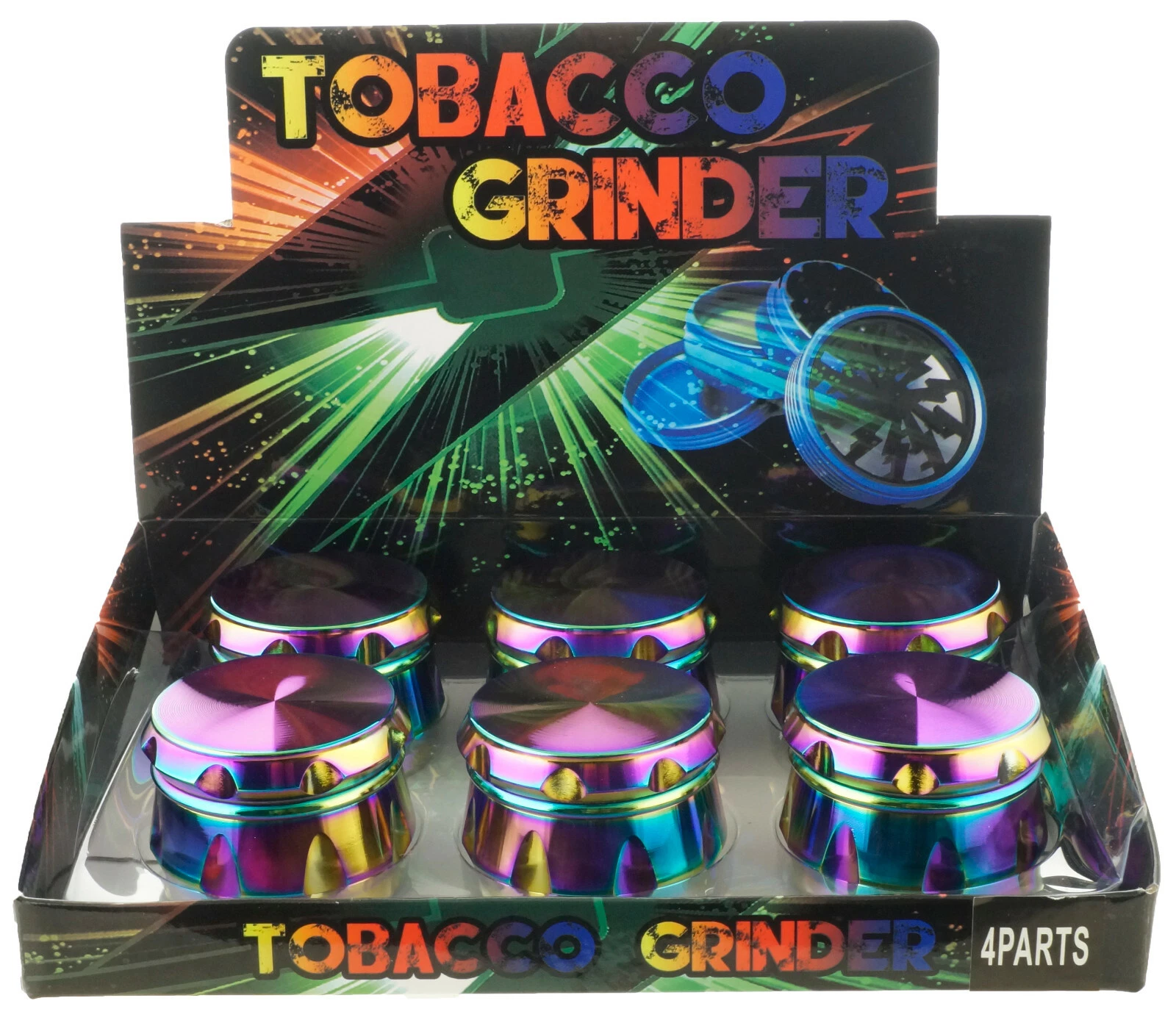 6 PACK 2.1" 4 Piece Drum Grinder Tobacco Herb Spice Crusher Rainbow Color