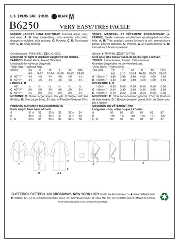 Butterick Fast & Easy CUCIRE PATTERN B6250 Misses giacca, cappotto e avvolgente - Foto 7 di 7