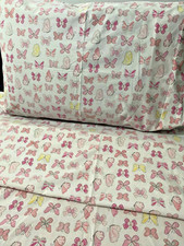 Pottery Barn Kids Small Butterfly TWIN Flat Sheet and 1 Pillowcase Pink 2 Pc