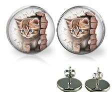 Break Out Kitty Cat Girls Stud Earrings 3 Sizes Handcrafted Photo Jewelry