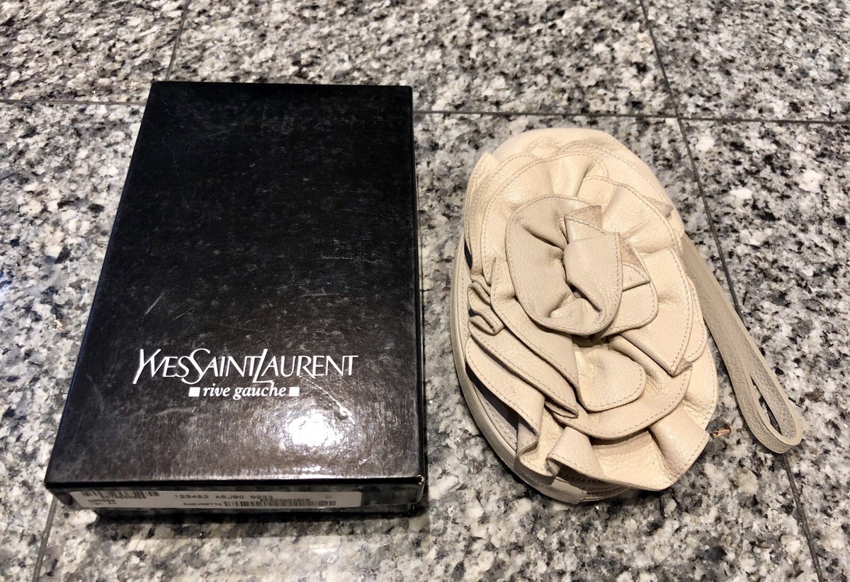 Yves Saint Laurent YSL Rive Gauche Leather Ruffle Flower Wristlet 