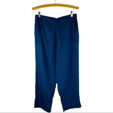 Vintage blue linen coastal wide leg high waisted cropped pants large