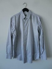 BANANA REPUBLIC White Blue Stripe Cotton Fitted Men's Dress Shirt Top 16-16.5/L