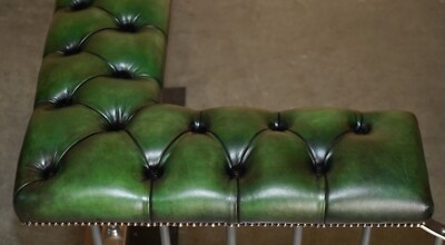 Grande Aile De Cheminée Chesterfield Vintage – Cuir Vert – 188 Cm – Restaurée