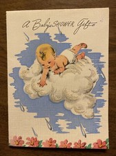 Vintage 1940s New Baby Shower Gift Congratulations Greeting Card Clouds P4d