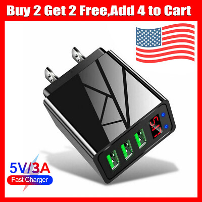 3-Port USB Home Travel Wall Fast Charger for Cell Phone iPhone Samsung Android