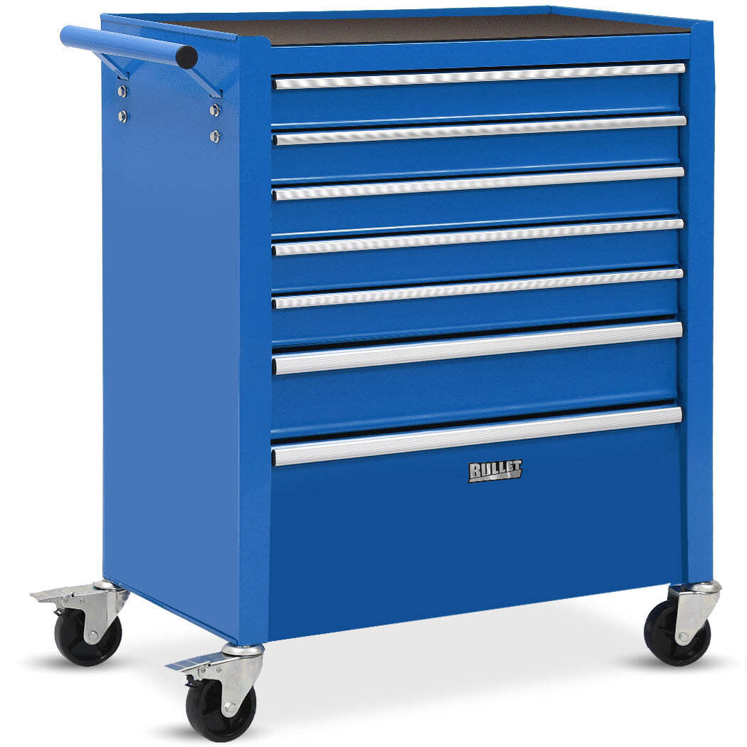NNEMB 7-Drawer Tool Box Cabinet Trolley with Storage and Garage Organizer Set in Blue Style B