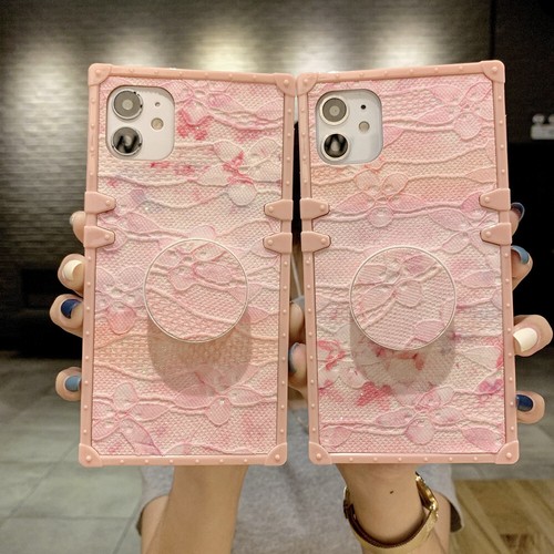 Luxury Pink Flower Square Case W Holder For Iphone 12 Pro Max 11 Xs Max Xr 6 7 8 Ebay