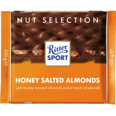 Ritter Sport Milk Honey Salt Whole Almonds 3.5 Oz / 100 gr (Pack of 11)