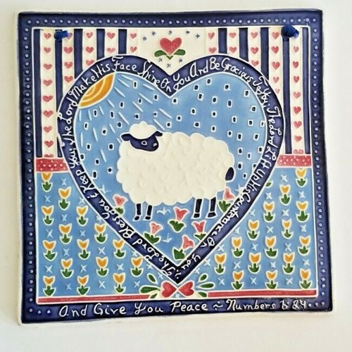 J. Duban Designs TILE Art Wall Hanging Sheep 7" The Lord bless you and keep you - Picture 2 of 10