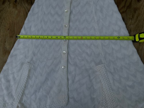 Vtg 60s White Crochet Poncho Cape Fringe Hippie Coat Textured Pattern Knit Lace - Picture 12 of 20