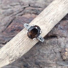 Elegant Smoky Quartz Engagement Ring Oval Cut 925 Sterling Silver Statement Ring