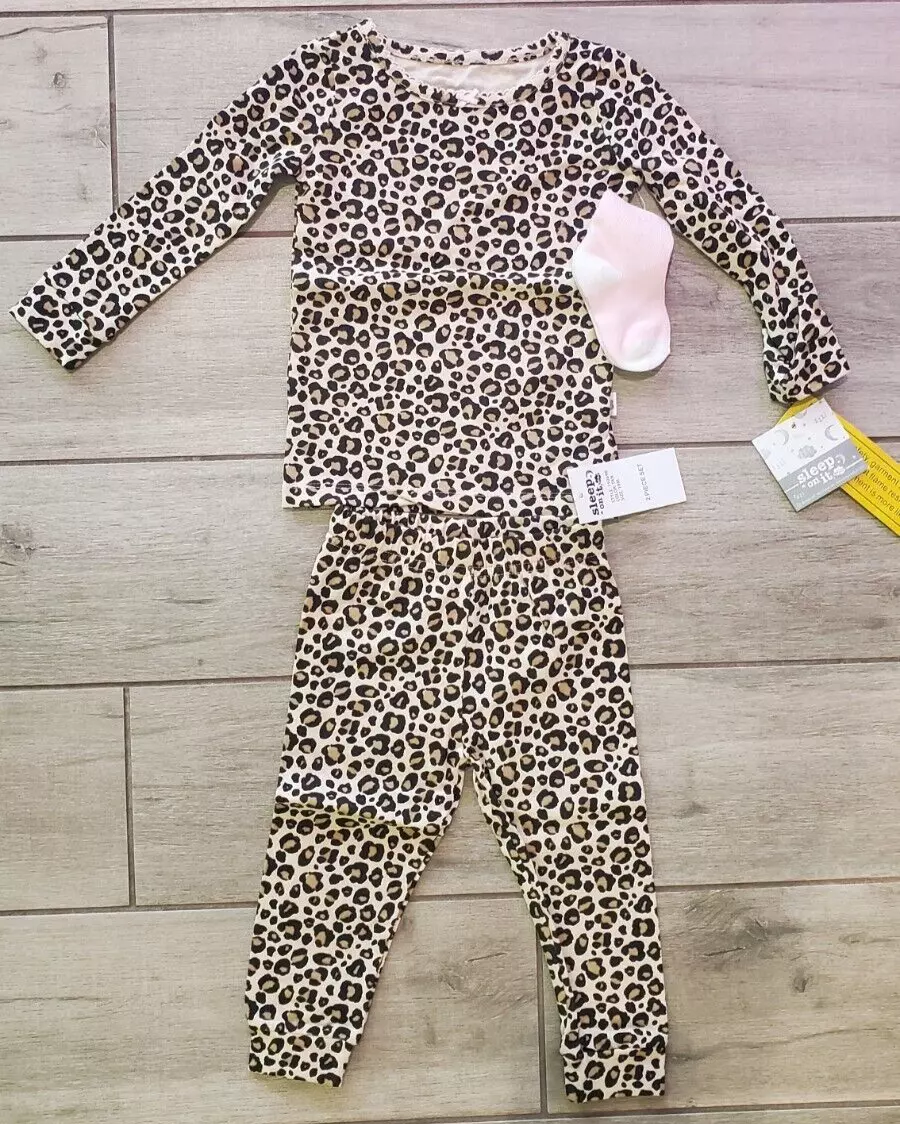 NEW Sleep On It 2 PC Tan Leopard Toddler Long Sleeve Pajamas for Girls 18 M