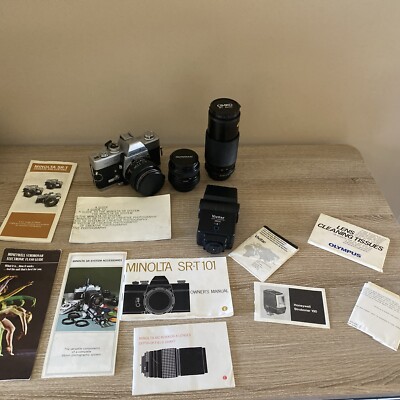 Minolta SRT 101 Camera w/ 50mm, Cimko 80-200mm, And Quantaray 52mm Lot