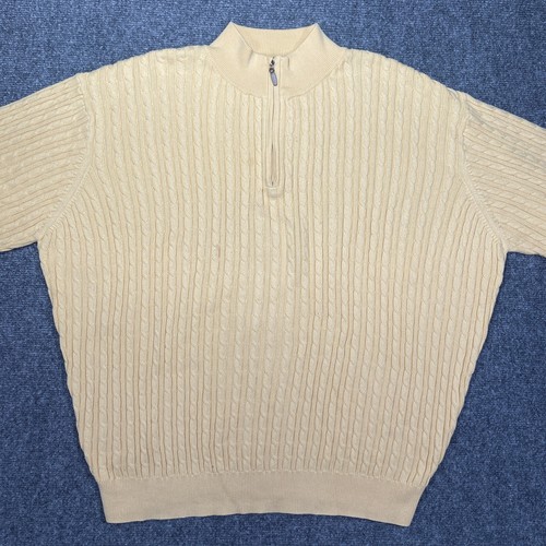 Pendleton Sweater Mens Large Yellow Quarter Zip Cable Long Sleeve Pima Cotton - Picture 12 of 17