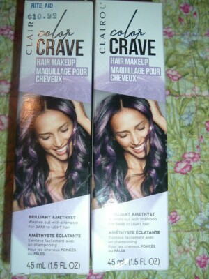 CLAIROL COLOR CRAVE HAIR MAKEUP-BRILLIANT AMETHYST FOR DARK TO LIGHT HAIR-2 LOT