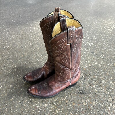 Tony Lama Mens Leather Pull On Western Cowboy Work Boots Brown Size 9 EE Tony Lama 7956 – Russell main image 2