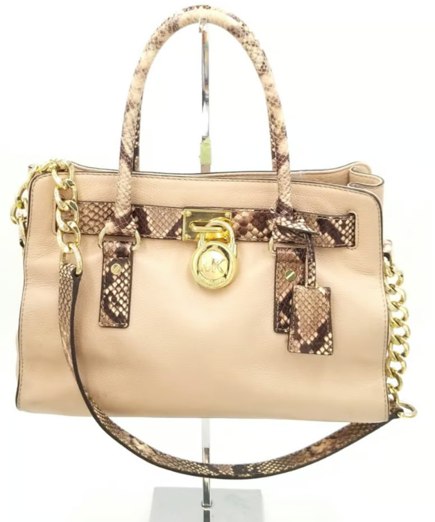Michael Kors Beige & Python ColorblockMedium Hami… - image 2