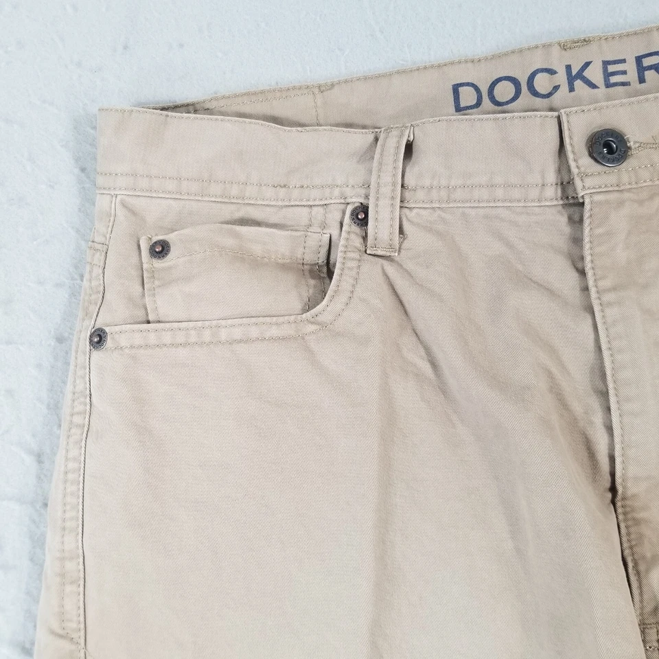 Dockers D3 Vaqueros Hombre 34x29 Marrón Algodón Sarga Pantalones Retro Preppy Retro Foto 3 de 4