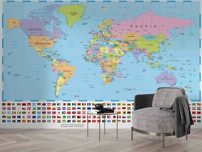 3D World Map Wallpaper Wall Mural Removable Self-adhesive 171