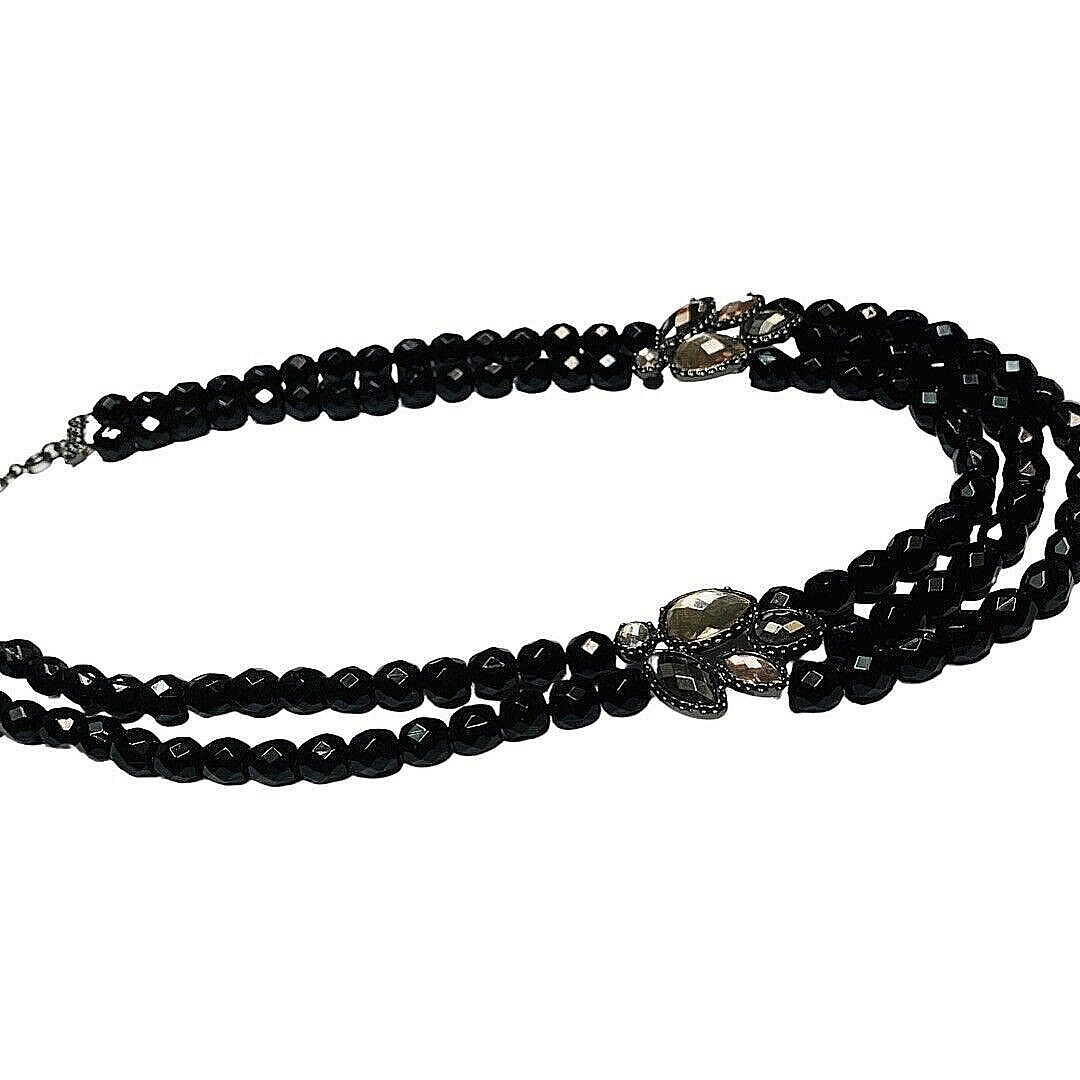 Black Rhinestone Layered Beaded Statement Necklac… - image 4