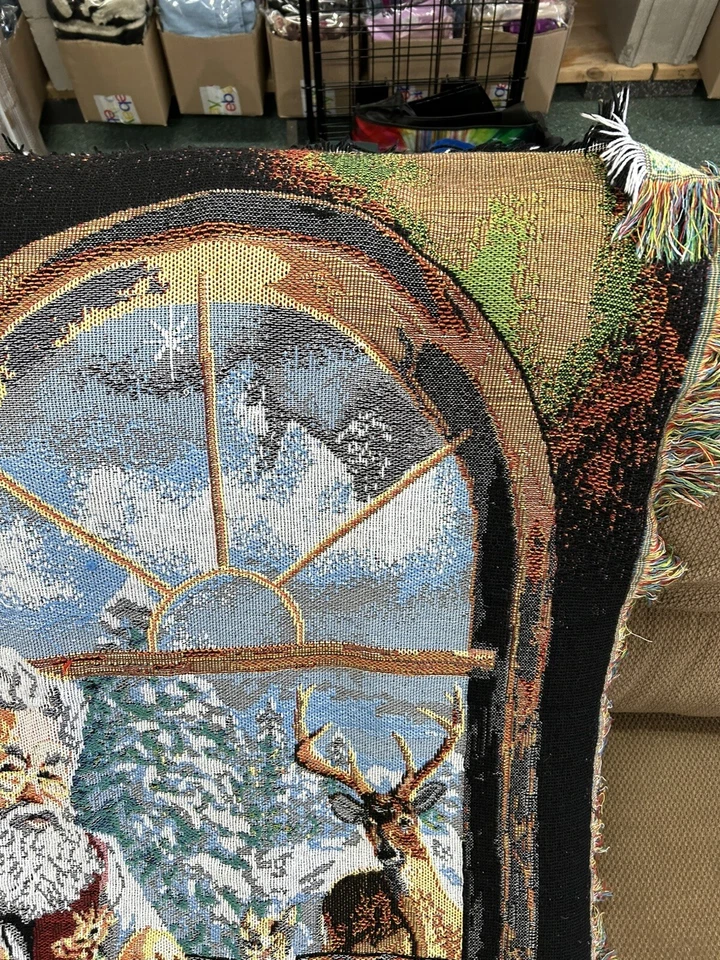Christmas Throw Blanket Northwest Company Tapestry USA 42X62” Santa’s Workshop - Image 3 of 4