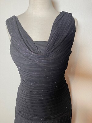 Nightway Womens Dress Eight Black Purple Evening Sparkle Ruched Lined