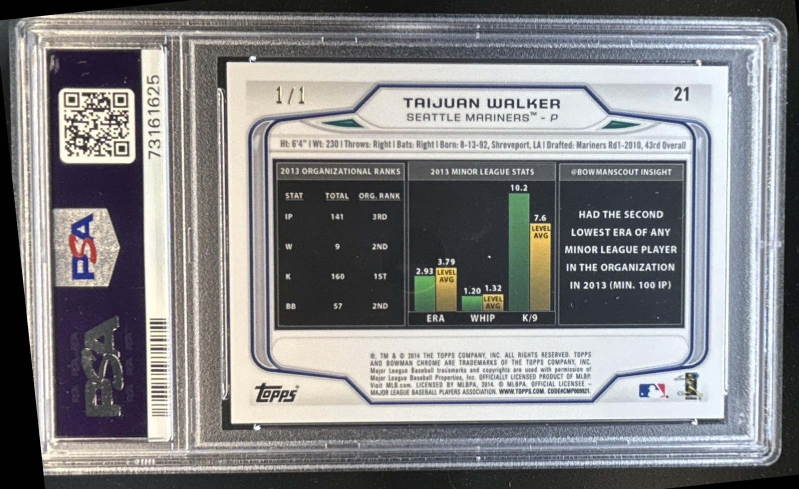 2014 Bowman Chrome Taijuan Walker RC SuperFractor Rookie #1/1 Mariners PSA 10 view 2