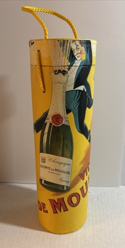 Tricoastal Yellow French Art Vicomte Moulliac Wine Bottle Gift Tube Box - Afbeelding 1 van 8