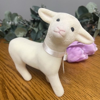 Vintage Flocked Easter Lamb Figurine Little Bo Peep