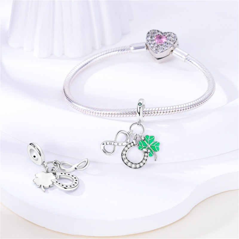 KUNSIR 925 Sterling Silver DIY Charm For Bracelet Clover Infinity Charm Pendant