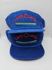 Vintage Land O Lakes Corduroy Earflap Hat Old Logo K-Brand Sm-Med Made In USA 2