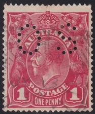 AUST KGV 1d RED SWMk PERF 'OS'. DATED. USED. (N597)