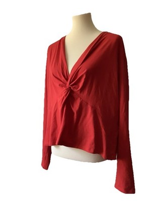 H&M Red Top Size 3XL, Long Sleeve Plunge Neckline, Stretchy, NWT