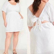 Old Navy White Puff Sleeve Tie Back Cut Out Dress Size XXL