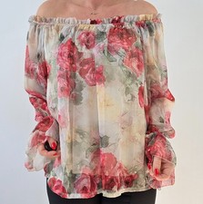 Elegante Carmen Bluse Blumenmuster Chiffon Romantik Floral Schulterfrei 38 40 42