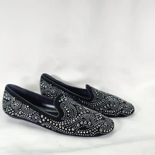Vaneli Women's 8N Black Suede Flat Loafer Studded