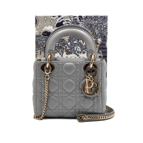 Dior Lady Mini Tote Bag with Chain Shoulder Strap in Gray M0505OCAL 152836329